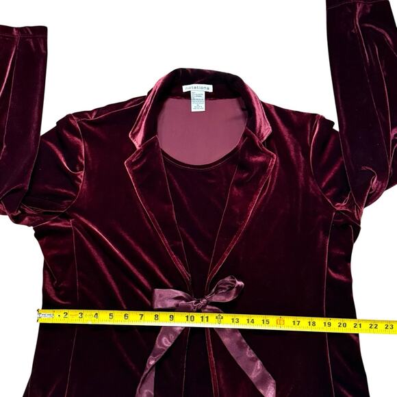 VTG Notations Womens Red Velvet Stretch Satin Tie Front Jacket Built-In Cami XL - Picture 7 of 11